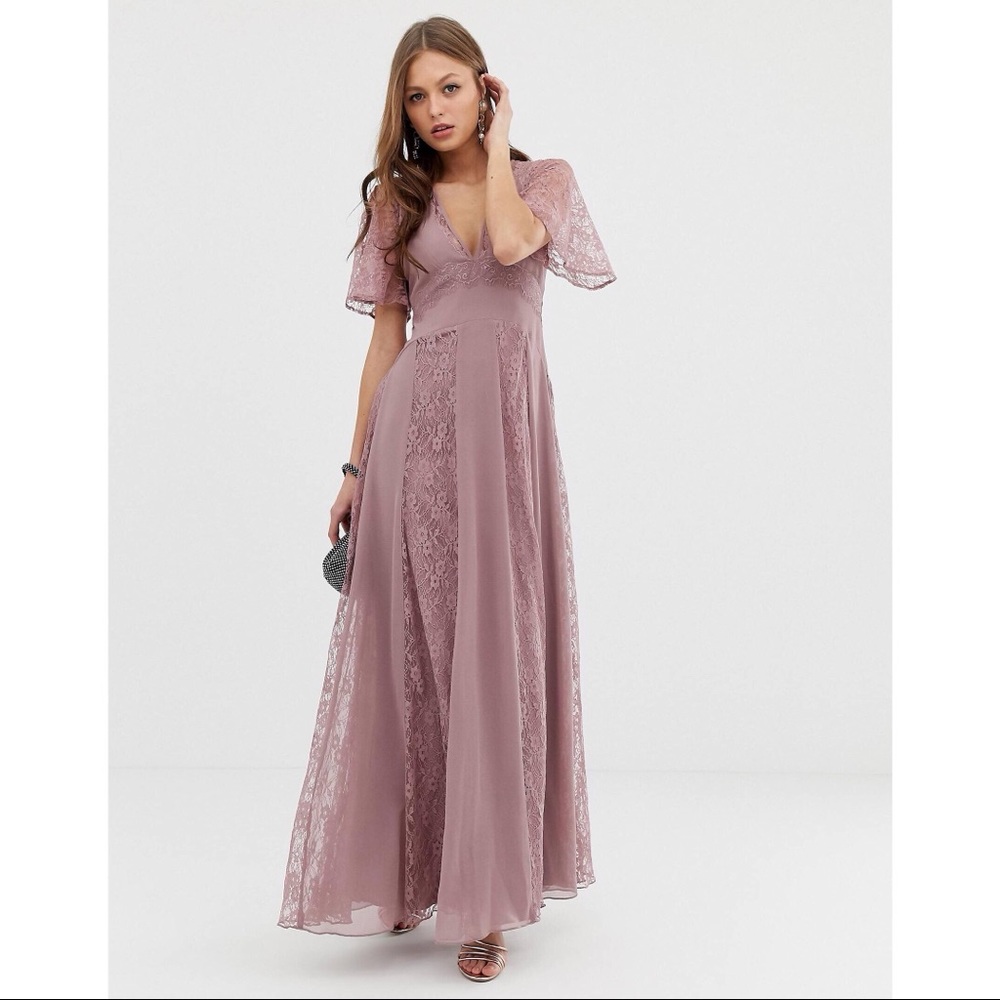 ASOS Pink Maxi Dress with Flutter Sleeves